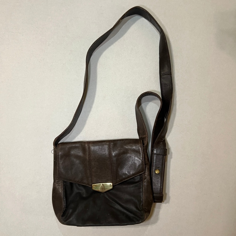 VTG Mark Cross Womens Brown Leather Hobo Crossbody‎ Bag Gold Hardware Purse USA